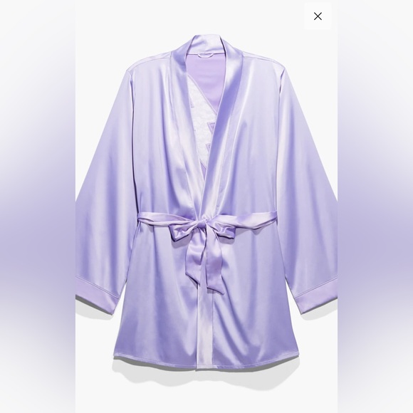 NWT Savage X Fenty Lavender Purple Satin Robe with Lace Lightening Bolt 2x/3x - Picture 8 of 11